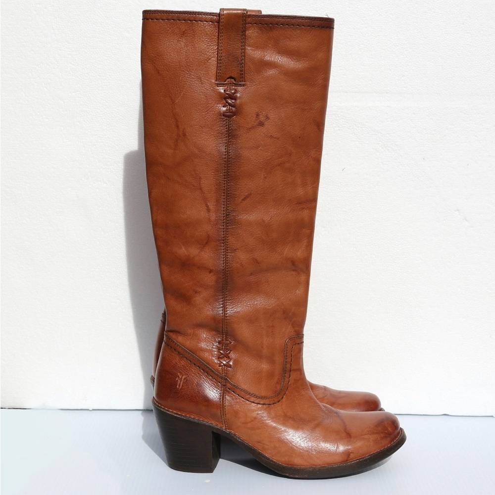 Women’s Frye tan cognac heeled leather boots
